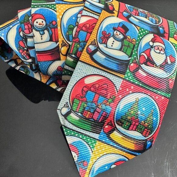 Christmas Tie  Snow globe Designer Menswear Necktie Santa Gifts Tree Mens Gift - Picture 6 of 9